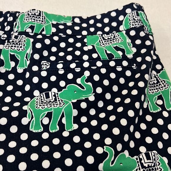 Crown & Ivy Navy & White Polka Dot Shorts with Green Elephants - Size 16 - Picture 8 of 9